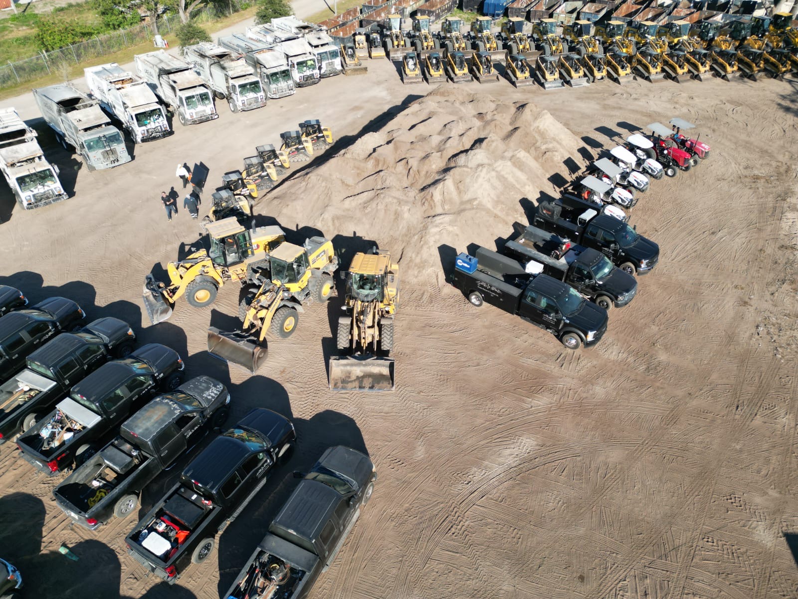 Aerial view of the CCE equipment fleet staged at the yard